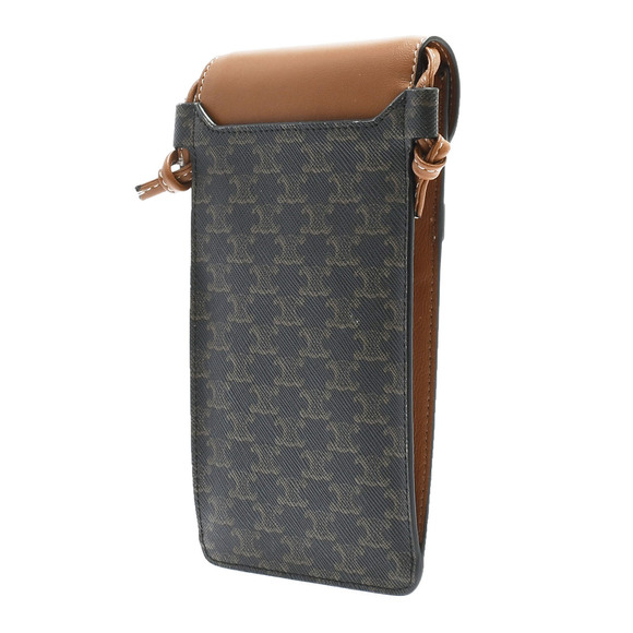 Celine Phone Pouch Triomphe Canvas Lambskin Tan - Picture 2 of 12